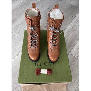 Brand New Gucci GG Embossed Matelassé  Leather Lace-up Boot Size 39.5